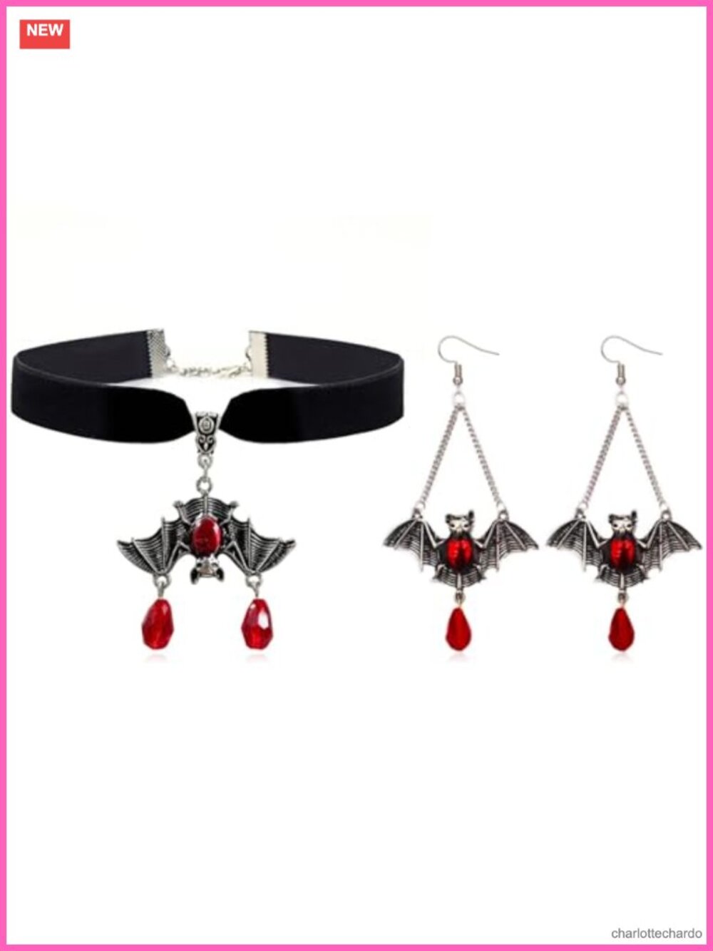 Bat Choker Necklace Earrings Set Women Gothic Spider Jewelry Halloween Costume